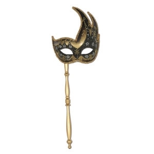 Club Pack of 12 Black and Gold Elegantly Glittered Mardi Gras Masquerade Masks - All
