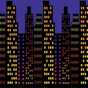 Pack of 6 Purple Yellow and Red Nighttime Cityscape Photo Backdrop Party Decorations 30' - All