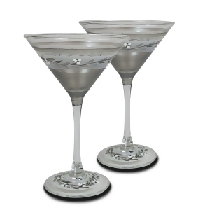 Set of 2 Pewter Vine Hand Painted Martini Drinking Stemware Glasses 7.5 Ounces - All