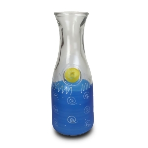 Frosted Blue with Textured Curls and Dots Hand Painted Beverage Carafe 34 Ounces - All