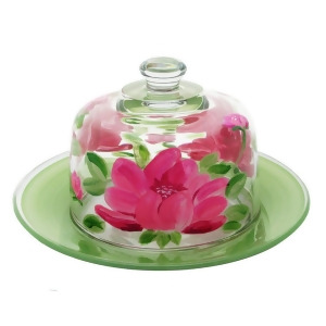 Pink Peony Floral Hand Painted Glass Cheese Dome with Plate 10 - All