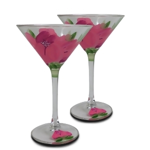 Set of 2 Pink Peony Floral Hand Painted Martini Stemware Glasses 7.5 Ounce - All