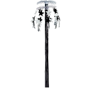 Club Pack of 12 Hanging Metallic Black and Silver Star Cascade Fountain Party Decorations 8' - All