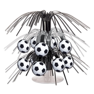 Club Pack of 12 Black and Silver Soccer Ball Miniature Cascade Centerpieces Party Decorations 7.5 - All