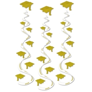 Club Pack of 18 Printed Gold Congrats Grad Hanging Whirl Decorations 30 - All