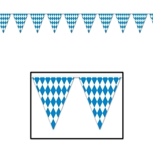 Club Pack of 12 Blue and White Oktoberfest Pennant Banner Hanging Party Decorations 12' - All