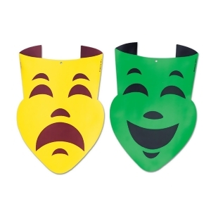 Club Pack of 24 Green and Yellow Foil Comedy and Tragedy Face Cutout Party Decorations 18 - All