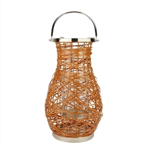 18.5 Modern Orange Decorative Woven Iron Pillar Candle Lantern with Glass Hurricane - All