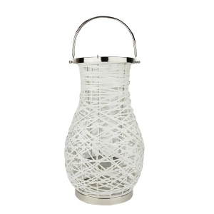 18.5 Modern White Decorative Woven Iron Pillar Candle Lantern with Glass Hurricane - All