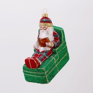 David Strand Designs Glass Bedtime Story Stewart Plaid Santa Christmas Ornament - All