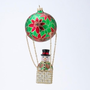 David Strand Designs Glass Frosty Skies Poinsettias Snowman Christmas Ornament - All
