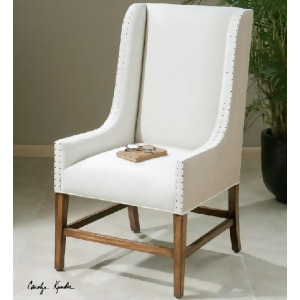 43 Natural White Linen and Tan Burlap Sun-Washed Pine Wing Chair - All