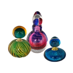 Set of 3 Multi-colored Apollo Decorative Hand Blown Glass Perfume Bottles with Stoppers - All