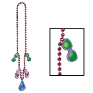 Club Pack of 12 Dark Pink Tropical Beach Beads with Flip Flop Medallion Party Necklaces 36 - All