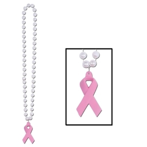 Club Pack of 12 Breast Cancer Awareness Pink Ribbon Medallion Party Necklaces 40 - All