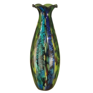 19.25 Green Blue and Gold Abercrombie Decorative Hand Blown Glass Vase - All