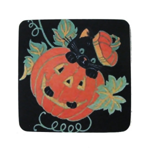 Pack of 8 Absorbent Black Cat with Pumpkin Halloween Print Cocktail Drink Coasters 4 - All