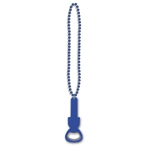 Club Pack of 12 Metallic Blue Beads with Blue Bottle Opener Medallion Party Necklaces 36 - All