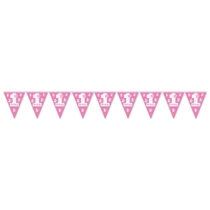 Club Pack of 12 Pink and White 1st Birthday Pennant Banner Hanging Party Decorations 12' - All