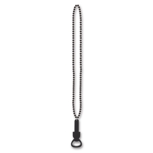 Club Pack of 12 Metallic Black Beads with Black Bottle Opener Medallion Party Necklaces 36 - All