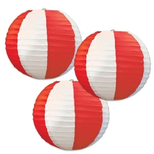 Club Pack of 18 Red and White Striped Hanging Paper Lantern Party Decorations 9.5 - All