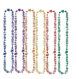 Club Pack of 12 Shiny Multi-Colored Happy 21st Birthday Party Bead Necklaces 36 - All