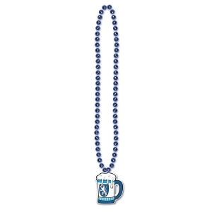 Club Pack of 12 Metallic Blue Beads with German Oktoberfest Beer Stein Medallion Party Necklaces 36 - All