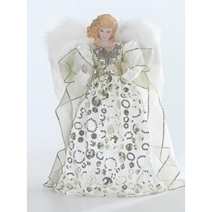 Porcelain Angel with Ivory and Gold Gown Christmas Tree Topper 14 - All