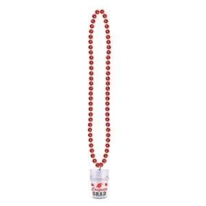 Club Pack of 12 Metallic Red Beads with Congrats Grad Glass Party Necklaces 33 - All