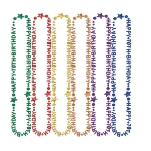 Club Pack of 12 Shiny Multi-Colored Happy 70th Birthday Party Bead Necklaces 36 - All