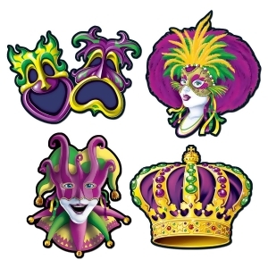 Club Pack of 24 Green Yellow and Purple Mardi Gras Cutout Party Decorations 16 - All
