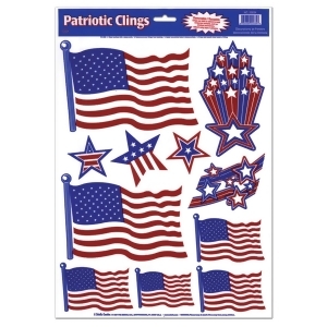 Club Pack of 132 Red White and Blue Patriotic Window Cling Decorations 17 - All