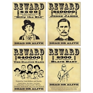 Club Pack of 48 Yellow and Black Wild West Wanted Reward Poster Cutout Party Decorations 15.25 - All