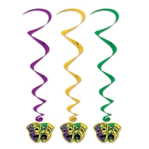 Club Pack of 30 Green Purple and Gold Mardi Gras Twirly Whirly Hanging Decorations 3' - All