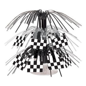 Club Pack of 12 Black and White Checkered Flag Mini Cascade Party Table Centerpiece - All