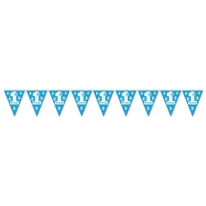 Club Pack of 12 Blue and White 1st Birthday Pennant Banner Hanging Party Decorations 12' - All