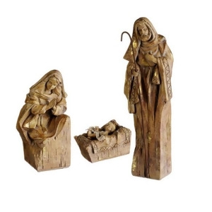 Set of 3 Brown with Gold Glitter Holy Family Christmas Nativity Figures 14 - All