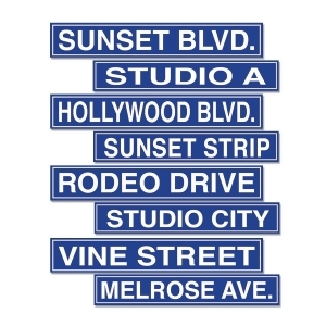 Club Pack of 48 Blue Hollywood Street Sign Cutouts 4 x 24 - All