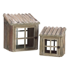 Set of 2 Natural Country Rustic Wooden Nesting Greenhouse Terrariums 12 - All