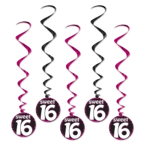 Club Pack of 30 Black and Pink Sweet 16 Whirl Hanging Decorations 3.5 - All