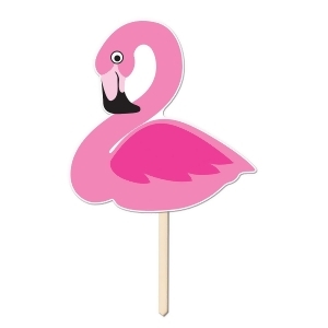 Pack of 6 Bright Pink and Black Plastic Flamingo Yard Sign Hawaiian Luau Party Decorations - All