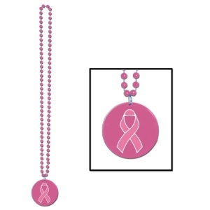 Club Pack of 12 Pink Ribbon Beaded Medallion Necklace Party Favors 33 - All
