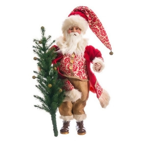 21 Peppermint Red Burlap Santa Claus with Tree Table Top Christmas Decoration - All
