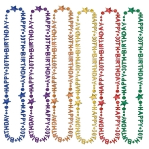 Club Pack of 12 Shiny Multi-Colored Happy 30th Birthday Party Bead Necklaces 36 - All