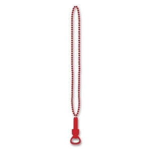 Club Pack of 12 Metallic Red Beads with Red Bottle Opener Medallion Party Necklaces 36 - All