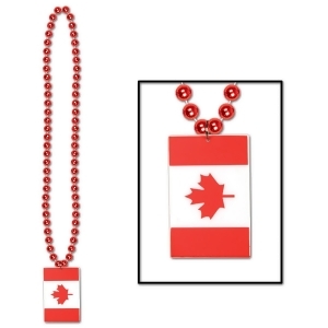 Club Pack of 12 Metallic Red Beads with Canadian Flag Medallion Party Bead Necklaces 36 - All