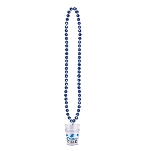 Club Pack of 12 Metallic Blue Beads with Congrats Grad Glass Party Necklaces 33 - All