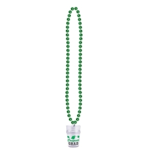 Club Pack of 12 Metallic Green Beads with Congrats Grad Glass Party Necklaces 33 - All
