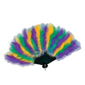 Club Pack of 12 Festive Green Gold and Purple Mardi Gras Feather Fan Party Accessories 20 - All