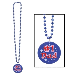 Club Pack of 12 Blue #1 Dad Medallion Beaded Party Necklaces 36 - All